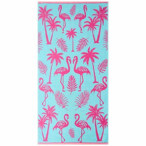 M&S Pure Cotton Flamingo Beach Towel Teal Mix