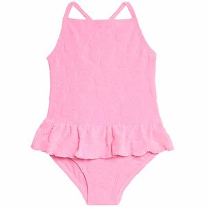 M&S Girls Floral Textured Frill Swimming Costume, 4-5 Years, Pink