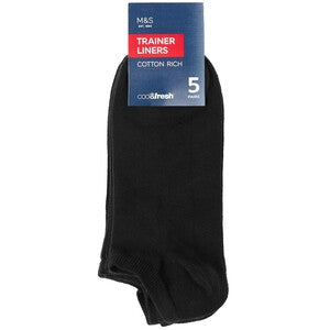 M&S Mens Cool & Fresh Trainer Liner Socks, Size 6-8.5, Black