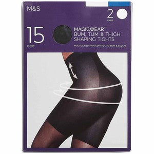 M&S Womens 15 Denier Magicwear Tights, Medium, Black