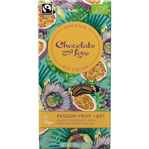 Chocolate and Love Organic Passion Fruit 65% Filled Dark Chocolate 85g - British Goodies Online