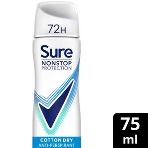 Sure Women 72hr Nonstop Protection Cotton Dry Deodorant Travel Size 75ml - British Goodies Online